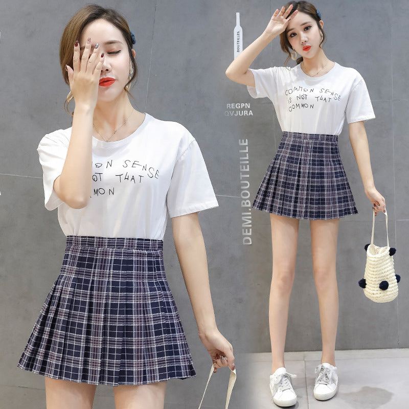 2021 spring, summer and autumn half-length skirt, high-waisted short skirt, anti-glare Korean A-type skirt, zipper waist, pleated skirt skirt, women
