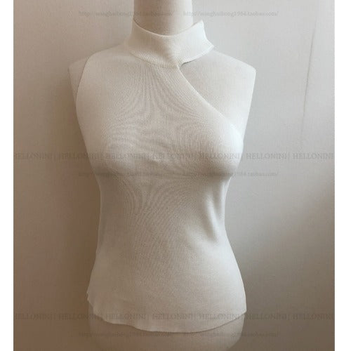 Korean version Dongdaemun 2022 summer new slim sexy top irregular halter neck knitted short-sleeved vest T-shirt