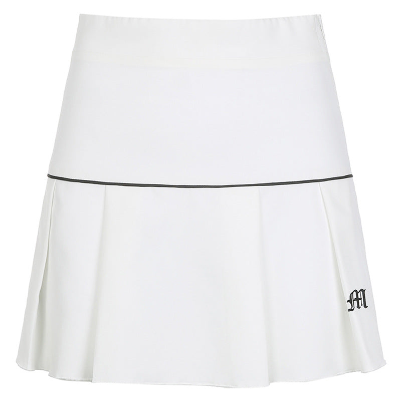 European and American style anti-empty sports and leisure half-length short skirt female elastic high waist sexy thin A-line pleated skirt dancing