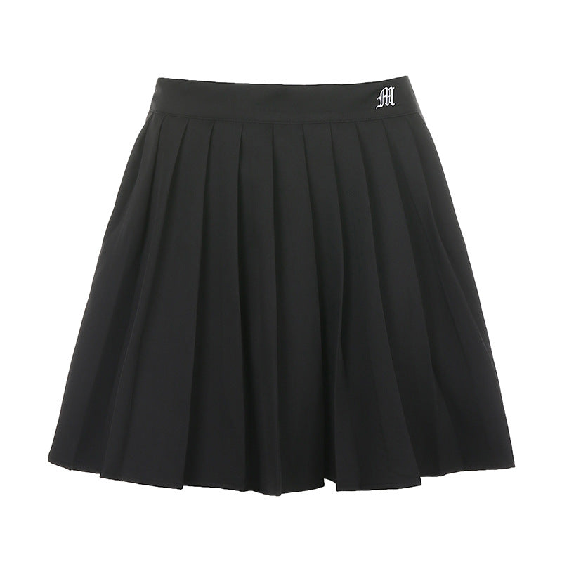 2021 summer European and American style foreign trade women's new style letter embroidery high waist thin pleated skirt casual skirt short skirt