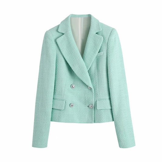Spring new women's textured short suit jacket 02845177512+ high waist culottes suit