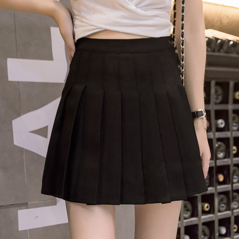 2021 spring, summer and autumn half-length skirt, high-waisted short skirt, anti-glare Korean A-type skirt, zipper waist, pleated skirt skirt, women