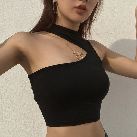 2019 summer foreign trade women's new sexy shoulder digging irregular short sports vest bottoming shirt top