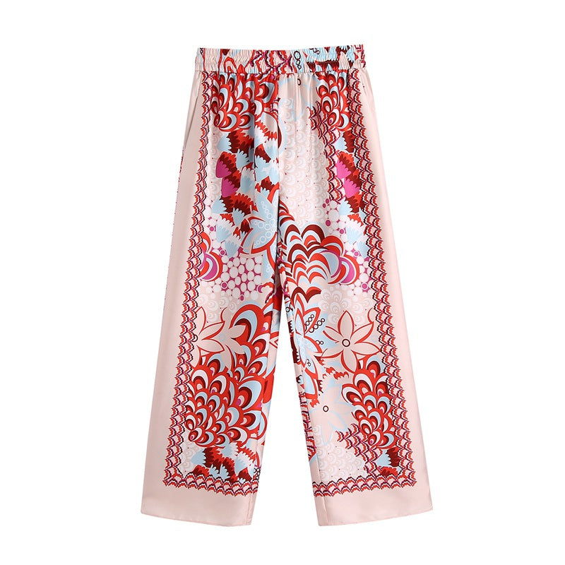 European and American foreign trade month month 2021 spring and summer women's new style retro style with thin scarf floral print shirt pants