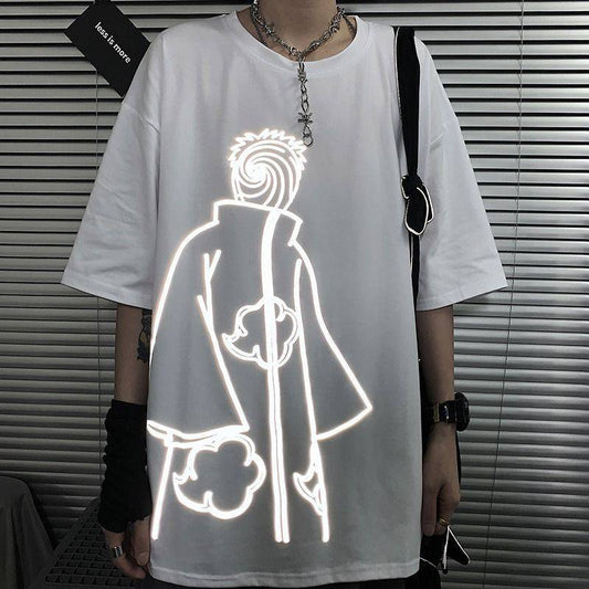 2021 summer ins reflective Naruto short-sleeved T-shirt men's trend loose couples net red top tide