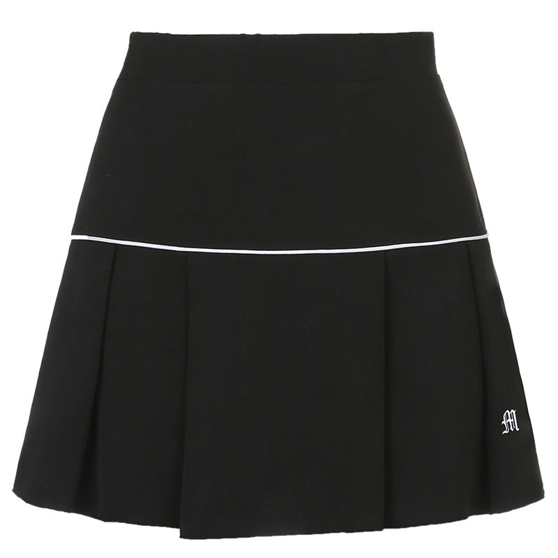 European and American style anti-empty sports and leisure half-length short skirt female elastic high waist sexy thin A-line pleated skirt dancing